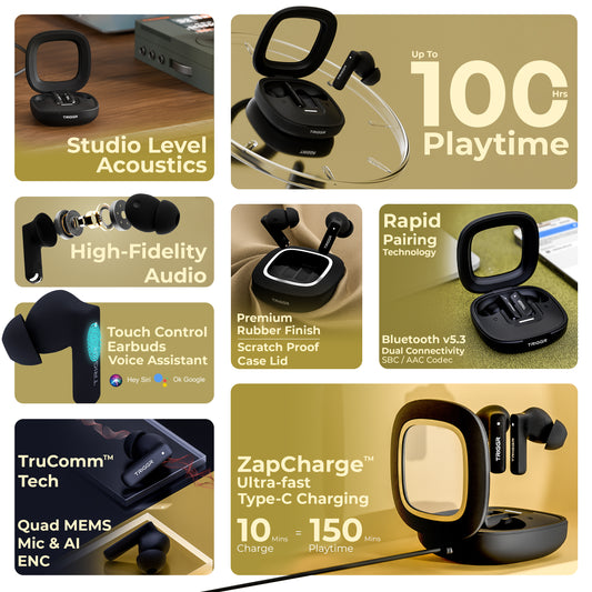 TRIGGR Apex S1 Dual Pairing, 100H Battery, 360º Spatial Soundstage, Quad Mic ENC, Scratch Proof, Rubber Finish Bluetooth Headset