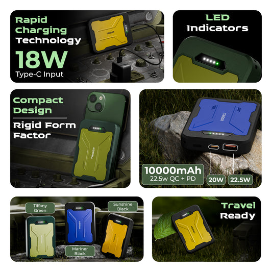 TRIGGR Volt V1, 10000mAh Pocket-Size Power Bank, 22.5W Quick Charge + Power Delivery Support