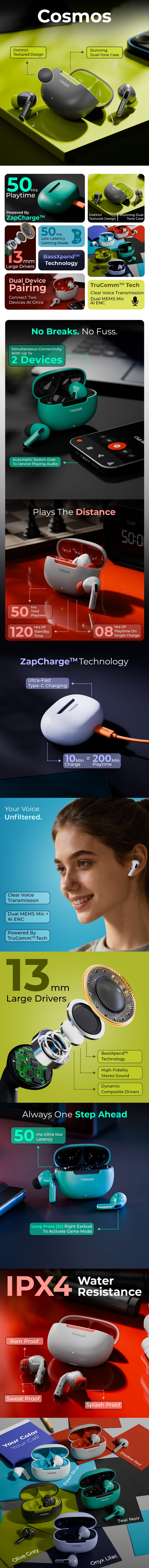TRIGGR Cosmos with Textured Design, Dual Pairing, 50H Battery, 13mm Drivers, BT v5.3